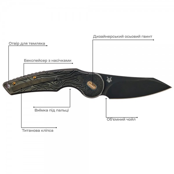 Нож Fox Jupiter Black Blade Titanium, PVD Stone Washed Black