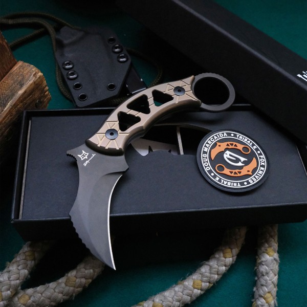 Нож Fox Tribal K Black Blade Titanium Bronze