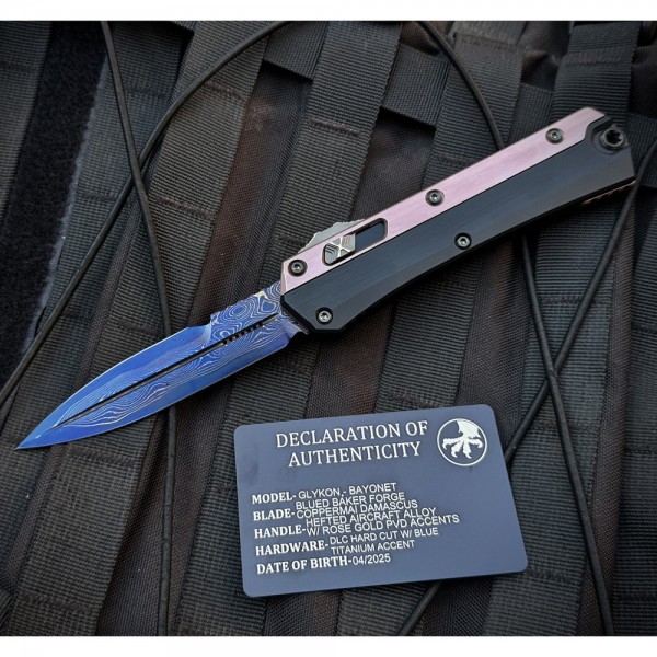 Нож Microtech Marfione Select Glykon - Bayonet Blued Baker Forge Coppermai Damascus Hefted Alloy w/Rose Gold PVD Blue