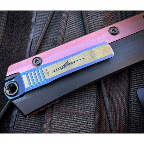 Нож Microtech Marfione Select Glykon - Bayonet Blued Baker Forge Coppermai Damascus Hefted Alloy w/Rose Gold PVD Blue