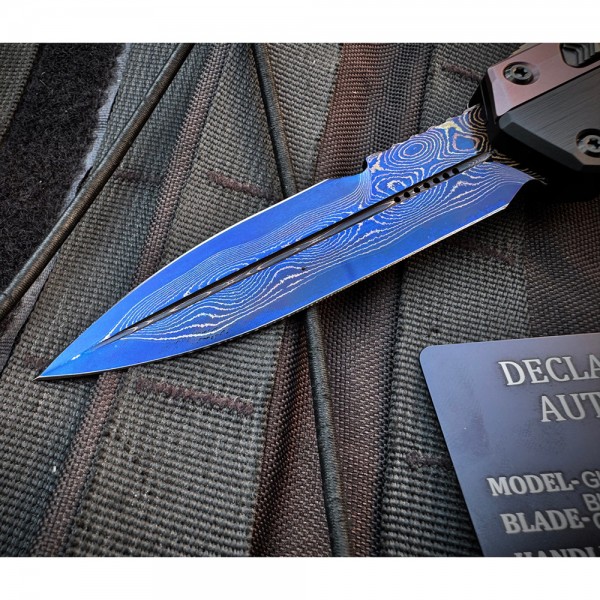 Нож Microtech Marfione Select Glykon - Bayonet Blued Baker Forge Coppermai Damascus Hefted Alloy w/Rose Gold PVD Blue