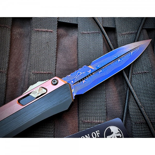Нож Microtech Marfione Select Glykon - Bayonet Blued Baker Forge Coppermai Damascus Hefted Alloy w/Rose Gold PVD Blue