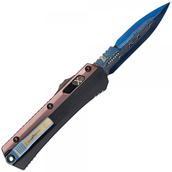 Нож Microtech Marfione Select Glykon - Bayonet Blued Baker Forge Coppermai Damascus Hefted Alloy w/Rose Gold PVD Blue