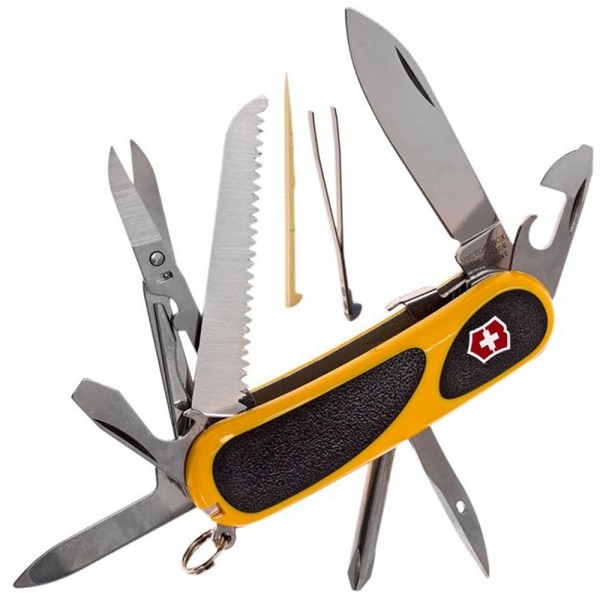 Нож Victorinox Delemont, EvoGrip S18, 85 мм, Желтый/Черный 2.4913.SC8