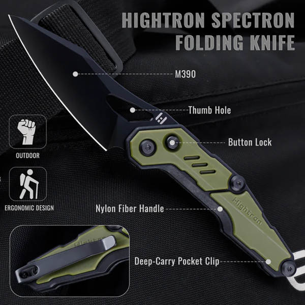 Нож Hightron Spectron, M390, GFN Green, Black blade HK04GRN