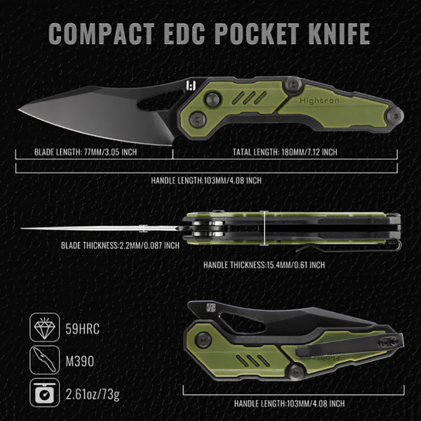 Нож Hightron Spectron, M390, GFN Green, Black blade HK04GRN