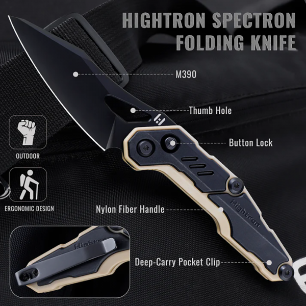 Нож Hightron Spectron, M390, GFN Black, Black blade HK04BLK