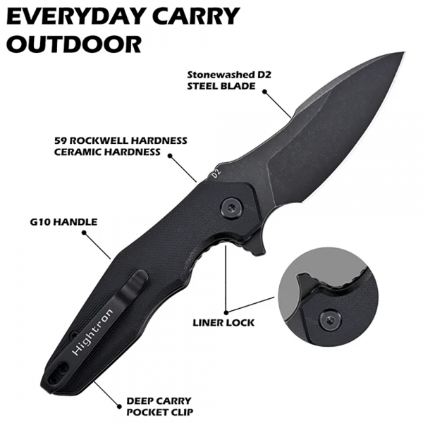 Нож Hightron Mini Ventura, D2, G10 Black HK05BLKBS