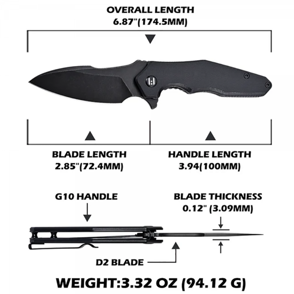 Нож Hightron Mini Ventura, D2, G10 Black HK05BLKBS