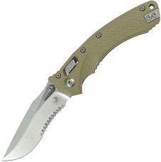 Нож Microtech Amphibian Stonewash PS, полусеррейтор, Olive