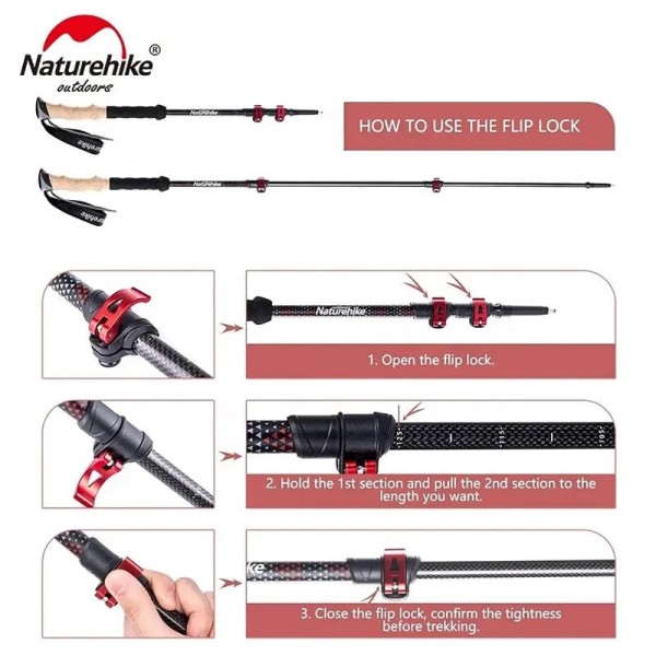 Трекинговые палки Naturehike NH20DS003, 135 см, черный/красный, 2 шт