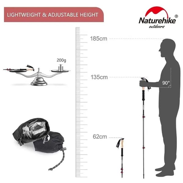 Трекинговые палки Naturehike NH20DS003, 135 см, черный/красный, 2 шт