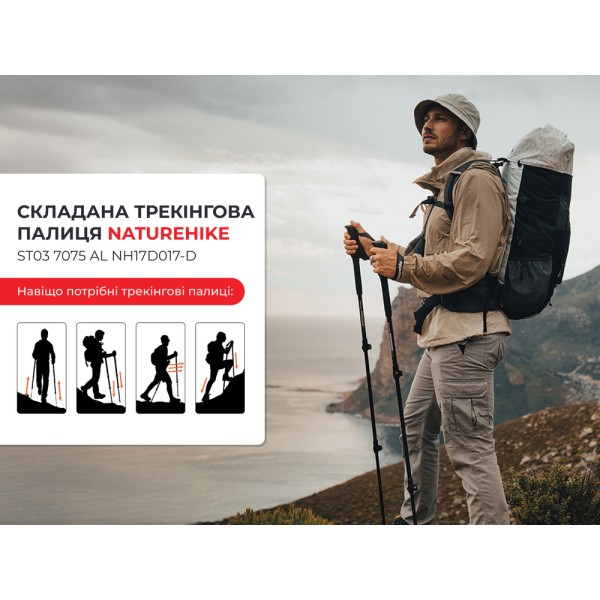 Трекинговая палка Naturehike ST 03 7075 AL NH17D017-D, 3-сек., серый
