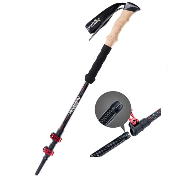 Трекинговfz палкf Naturehike NH20DS003, 135 см, черный/красный