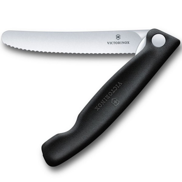 Нож кухонный складной Victorinox SwissClassic Foldable Paring, 11 см, серрейтор, скругленный, 6.7833.FB, черный, блистер