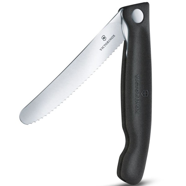 Нож кухонный складной Victorinox SwissClassic Foldable Paring, 11 см, серрейтор, скругленный, 6.7833.FB, черный, блистер