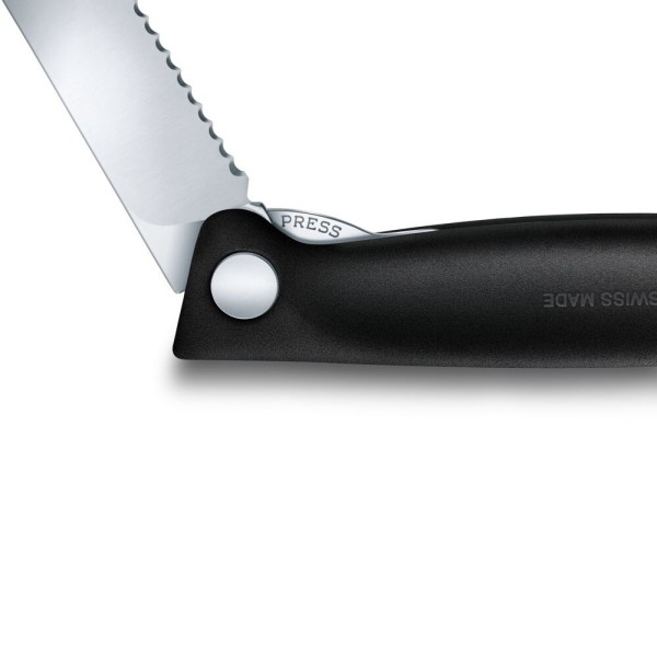 Нож кухонный складной Victorinox SwissClassic Foldable Paring, 11 см, серрейтор, скругленный, 6.7833.FB, черный, блистер