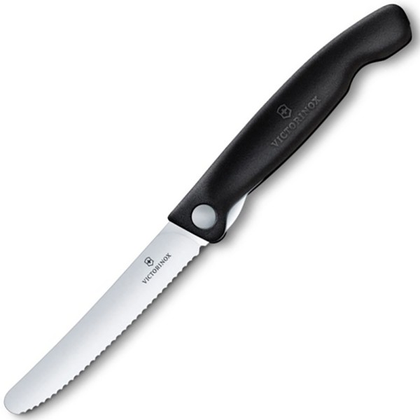 Нож кухонный складной Victorinox SwissClassic Foldable Paring, 11 см, серрейтор, скругленный, 6.7833.FB, черный, блистер
