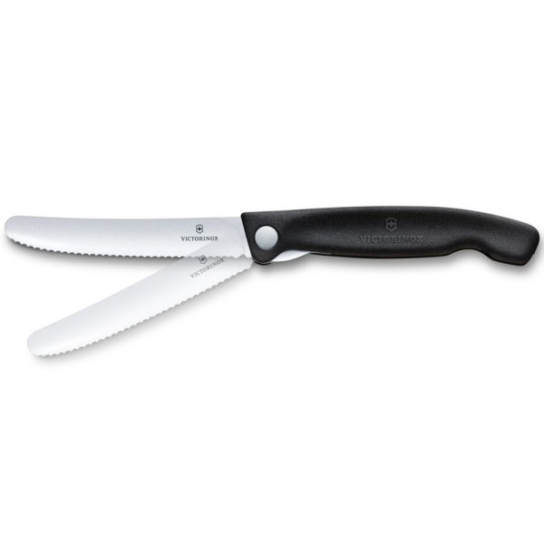 Нож кухонный складной Victorinox SwissClassic Foldable Paring, 11 см, серрейтор, скругленный, 6.7833.FB, черный, блистер