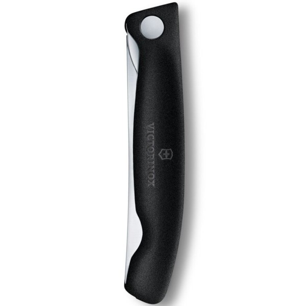 Нож кухонный складной Victorinox SwissClassic Foldable Paring, 11 см, серрейтор, скругленный, 6.7833.FB, черный, блистер