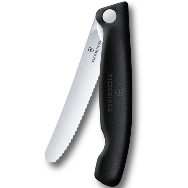 Нож кухонный складной Victorinox SwissClassic Foldable Paring, 11 см, серрейтор, скругленный, 6.7833.FB, черный, блистер