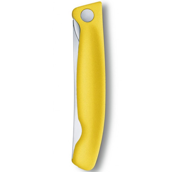 Нож кухонный складной Victorinox SwissClassic Foldable Paring, 11 см, серрейтор, скругленный, 6.7836.F8B, желтый, блистер