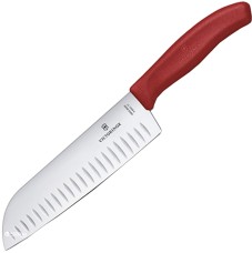 Ніж кухонний Victorinox Swiss Classic Santoku Fluted, 6.8521.17G, 17 см, червоний, подарункова коробка