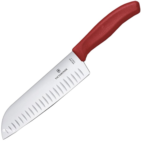 Нож кухонный Victorinox Swiss Classic Santoku Fluted, 6.8521.17G, 17 см, красный, подарочная коробка