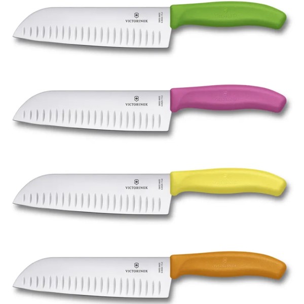 Нож кухонный Victorinox Swiss Classic Santoku Fluted, 6.8521.17G, 17 см, красный, подарочная коробка
