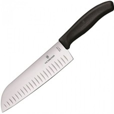 Ніж кухонний Victorinox Swiss Classic Santoku Fluted, 6.8523.17G, 17 см, чорний, подарункова коробка