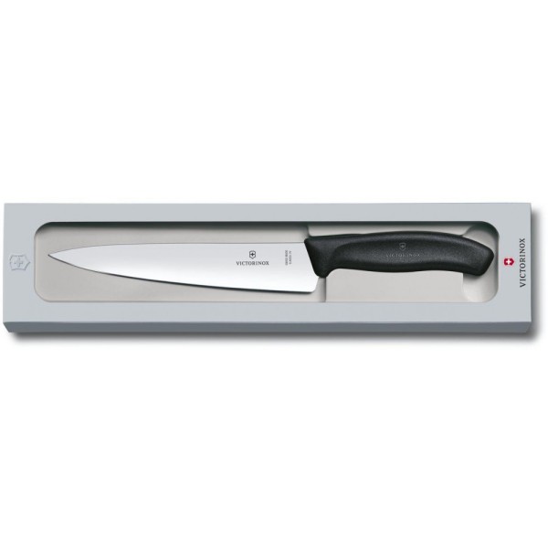 Ніж кухонний Victorinox SwissClassic Carving 6.8003.19G, 19 см, чорний, подарункова упаковка