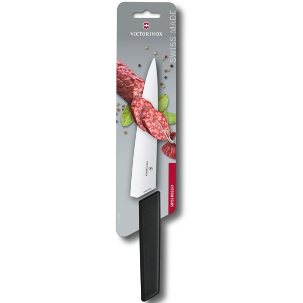 Кухонный нож Victorinox Swiss Modern Carving 6.9013.19B, 19 см, черный, блистер