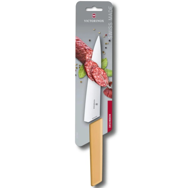 Кухонний ніж Victorinox Swiss Modern Carving Honey 6.9016.198B, 19 см, жовтий, блістер