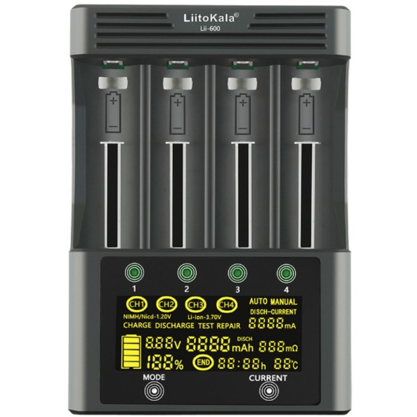 Универсальное интеллектуальное зарядное устройство LiitoKala Lii-600 EU для аккумуляторов + автомобильный кабель