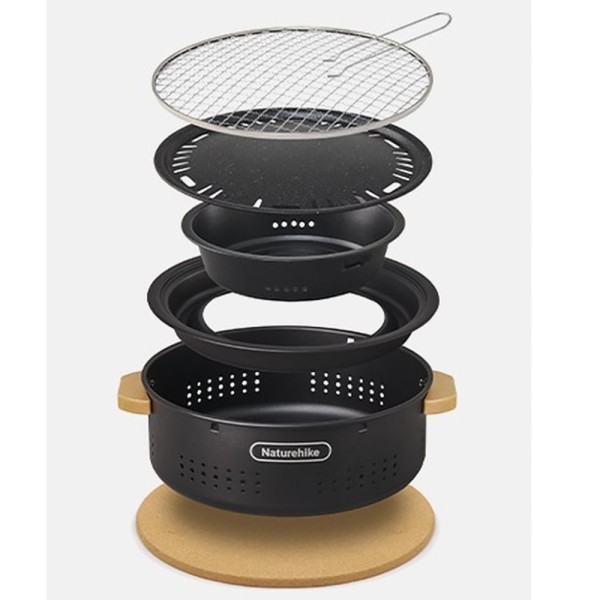 Настольная круглая печь с решеткой гриль Naturehike CNK2550CF010, 36*32.6*12 см, хромированное железо