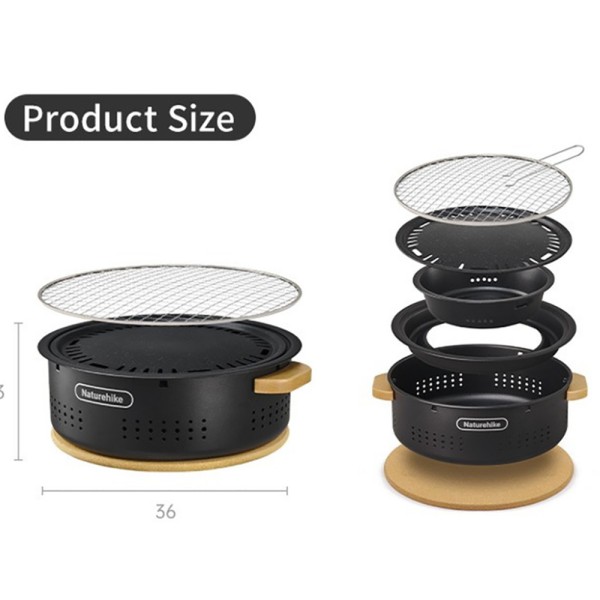 Настольная круглая печь с решеткой гриль Naturehike CNK2550CF010, 36*32.6*12 см, хромированное железо