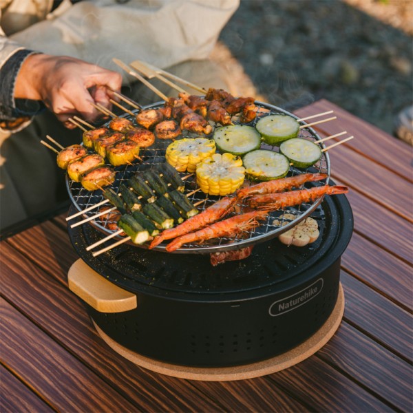 Настольная круглая печь с решеткой гриль Naturehike CNK2550CF010, 36*32.6*12 см, хромированное железо