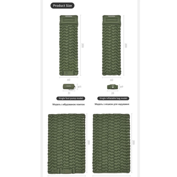 Матрас надувной одинарный Naturehike CNK2550WS019, 65 мм, с встроенной помпой, синий
