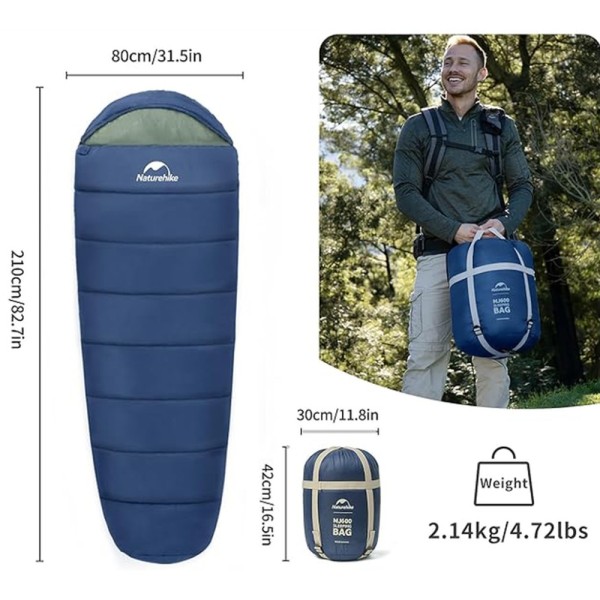 Спальник c капюшоном Naturehike MJ600 CNK2300SD014, темно-синий
