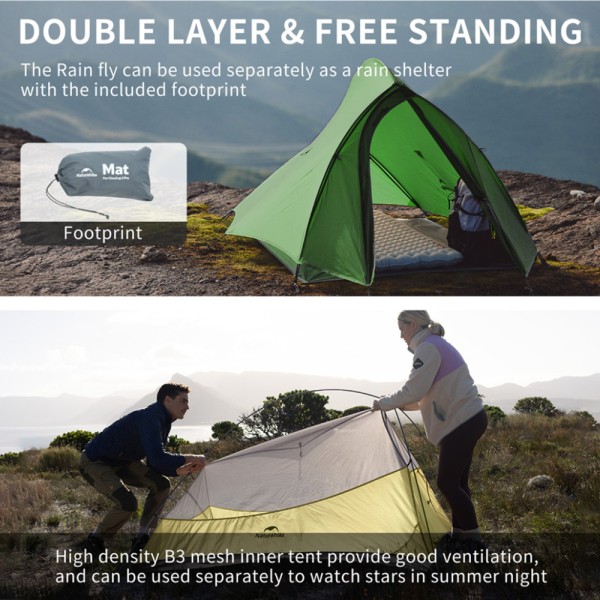 Палатка сверхлегкая двухместная Naturehike Cloud Up Pro CNK2350WS020, темно-зеленая