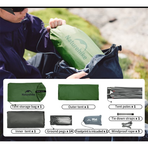 Палатка сверхлегкая двухместная Naturehike Cloud Up Pro CNK2350WS020, темно-зеленая