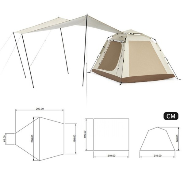 Палатка трехместная автоматическая с тентом Naturehike Ango Picnic CNK2450WS021, коричневая
