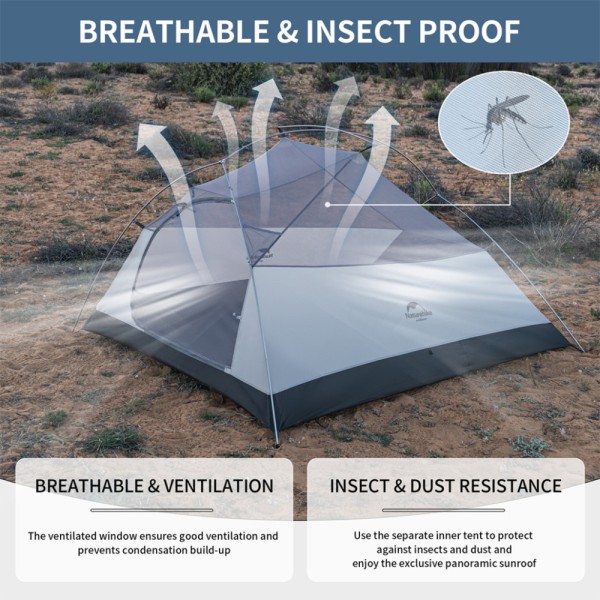 Палатка сверхлегкая трехместная с футпринтом Naturehike Cloud Up 3 UL NH18T030-T-T, 20D, темно-синяя