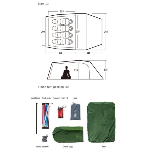 Палатка трехместная Naturehike Opalus, UL, NH17L001-L, светло-зеленая