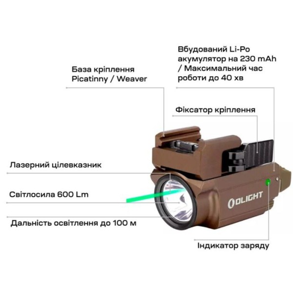 Фонарь Olight Baldr Mini Green Laser Desert Tan 
