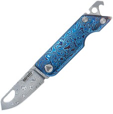 Нож SRM 6435, (4.1 см) Damascus/Titanium Голубой