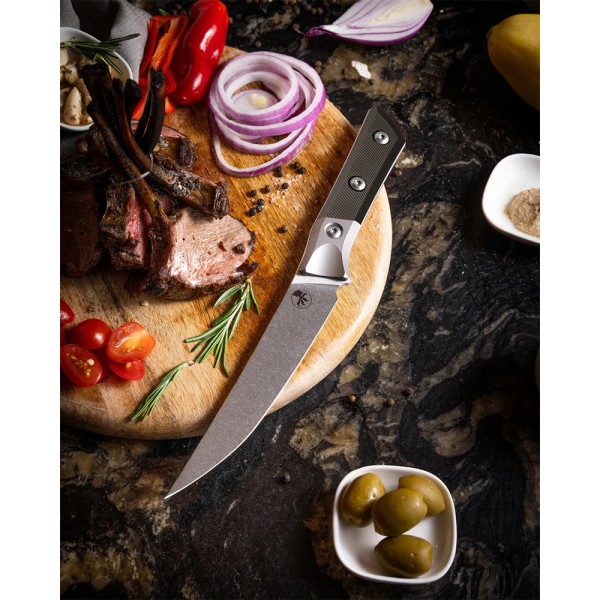 Нож кухонный Microtech Boning Knife Stonewash Standard Titanium Bolster, G-10 Black