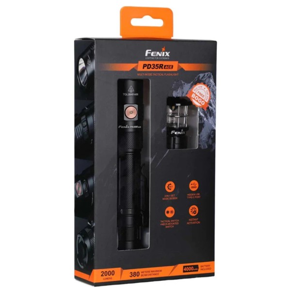 Фонарь тактический ручной Fenix PD35R ACE LED 2000 лм + наключный фонарь CL01 (черный) | Лимитированная серия