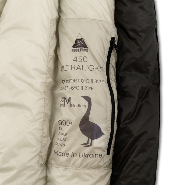 Спальник пуховой ROCK FRONT 650 Ultralight L Short черный