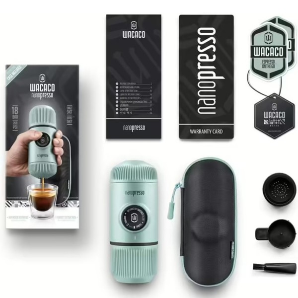 Портативная эспрессо-кофеварка Wacaco Nanopresso, Голубая, с чехлом, механическая, для молотого кофе